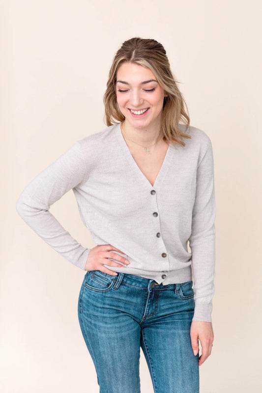 Ava Merino Wool V Neck Cardigan Sweater